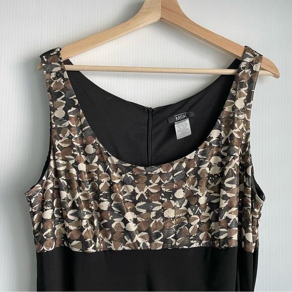 MSK gold and black dress with cropped bolero style jacket sz 14 metallic pattern - Picture 9 of 14